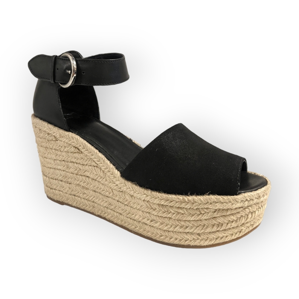 Marc Fisher LTD Black Alita Platform Wedge Espadrille Sandal 11M